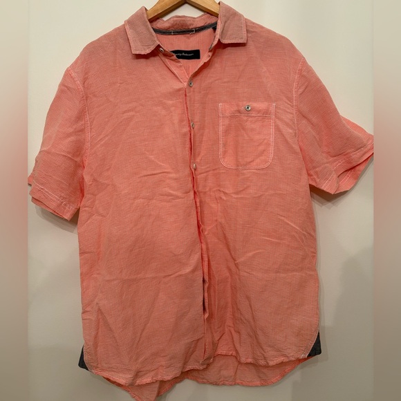 Tommy Bahama Other - Tommy Bahama Pink Coral Linen Short Sleeve Shirt Size Large -Beach Summer Resort